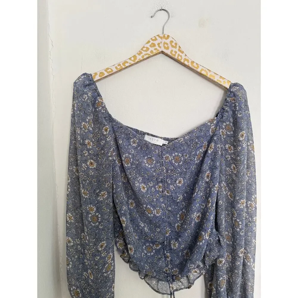 ASTR Love Song Floral Ruched Puff Sleeve Blouse | Size Large